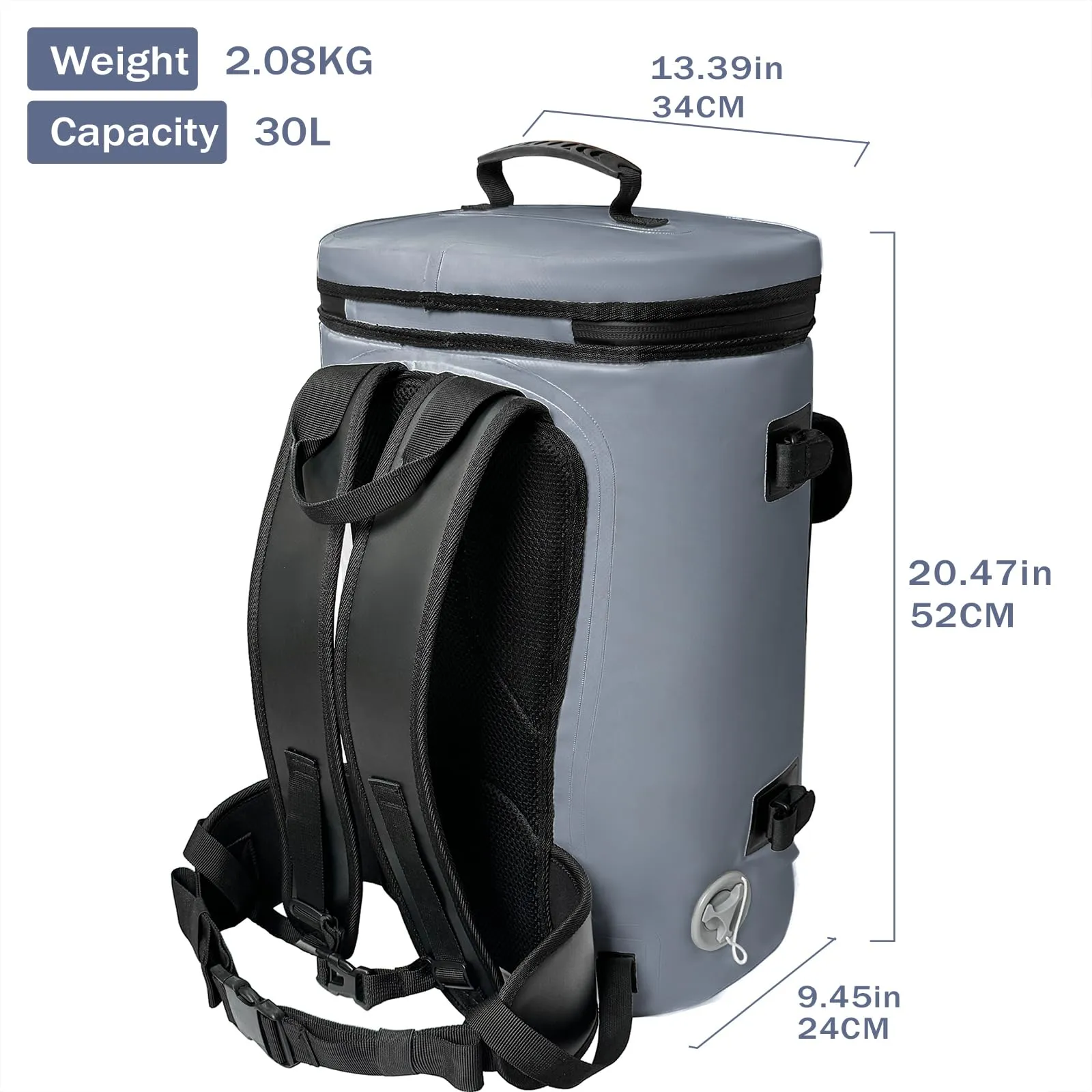 30L Insulated Fish Backpack Cooler, Fish Kill Backpack With Drain Valve