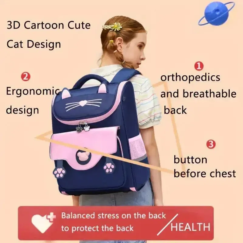 3D Cat Themed Burden Reducing Waterproof Backpack