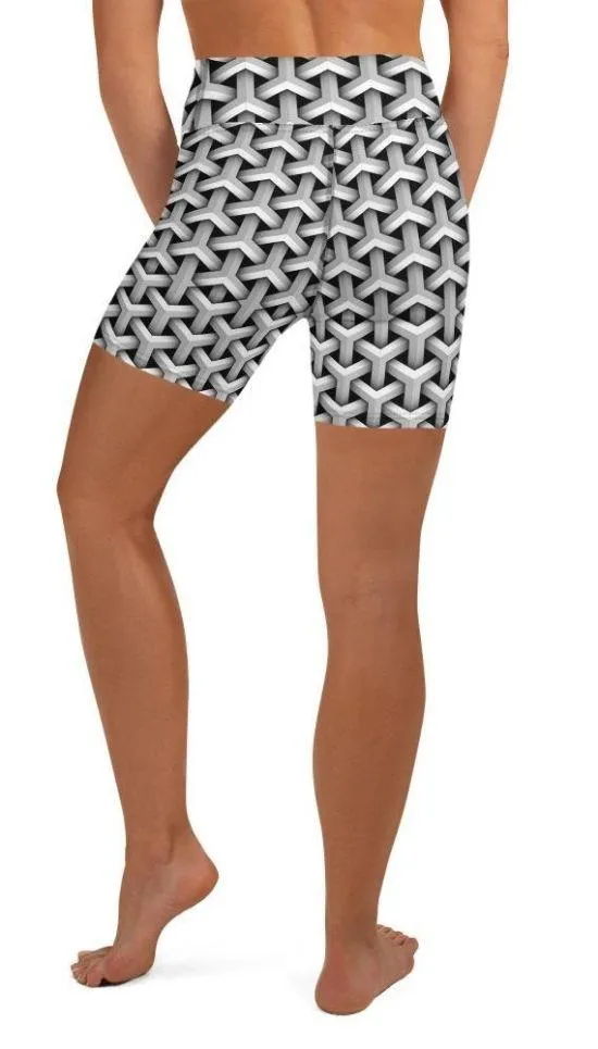 3D Woven Metallic Print Yoga Shorts