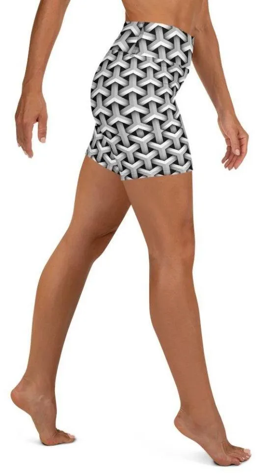 3D Woven Metallic Print Yoga Shorts