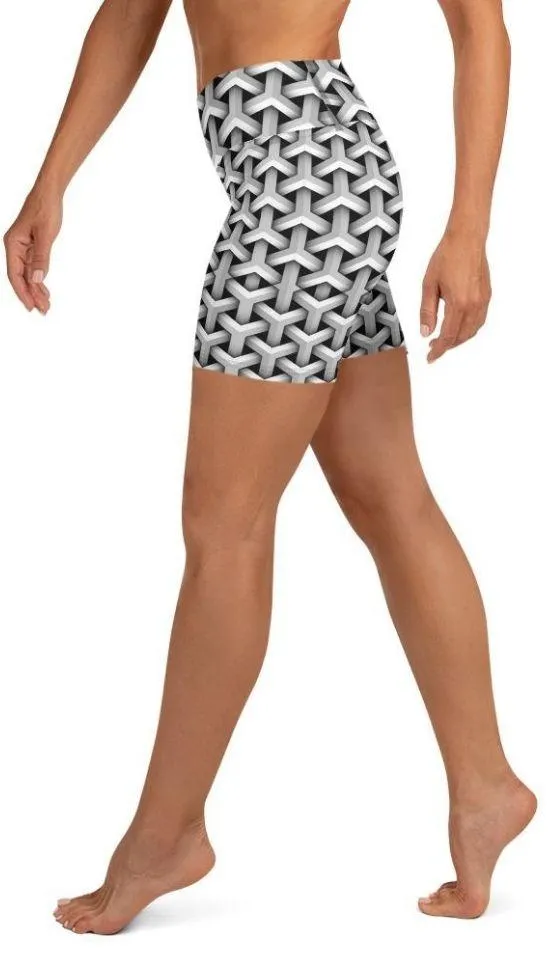 3D Woven Metallic Print Yoga Shorts