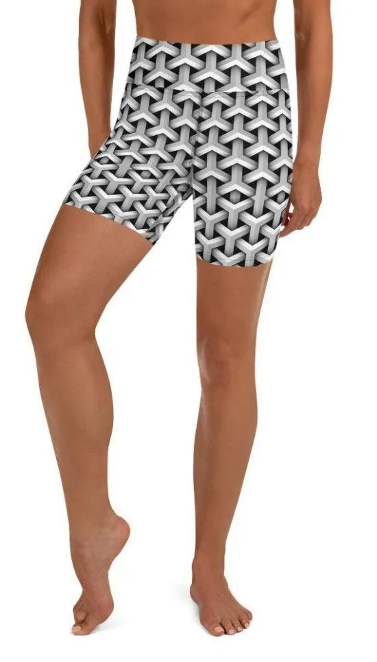 3D Woven Metallic Print Yoga Shorts