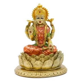 6.3" H Lakshmi On Lotus Polystone in Antique Gold, lndian Laxmi Statue Hindu Murti Figurine for India Buddha for Home Temple Mandir Hindu Gods and Goddesses for Diwali Party Present Birthday