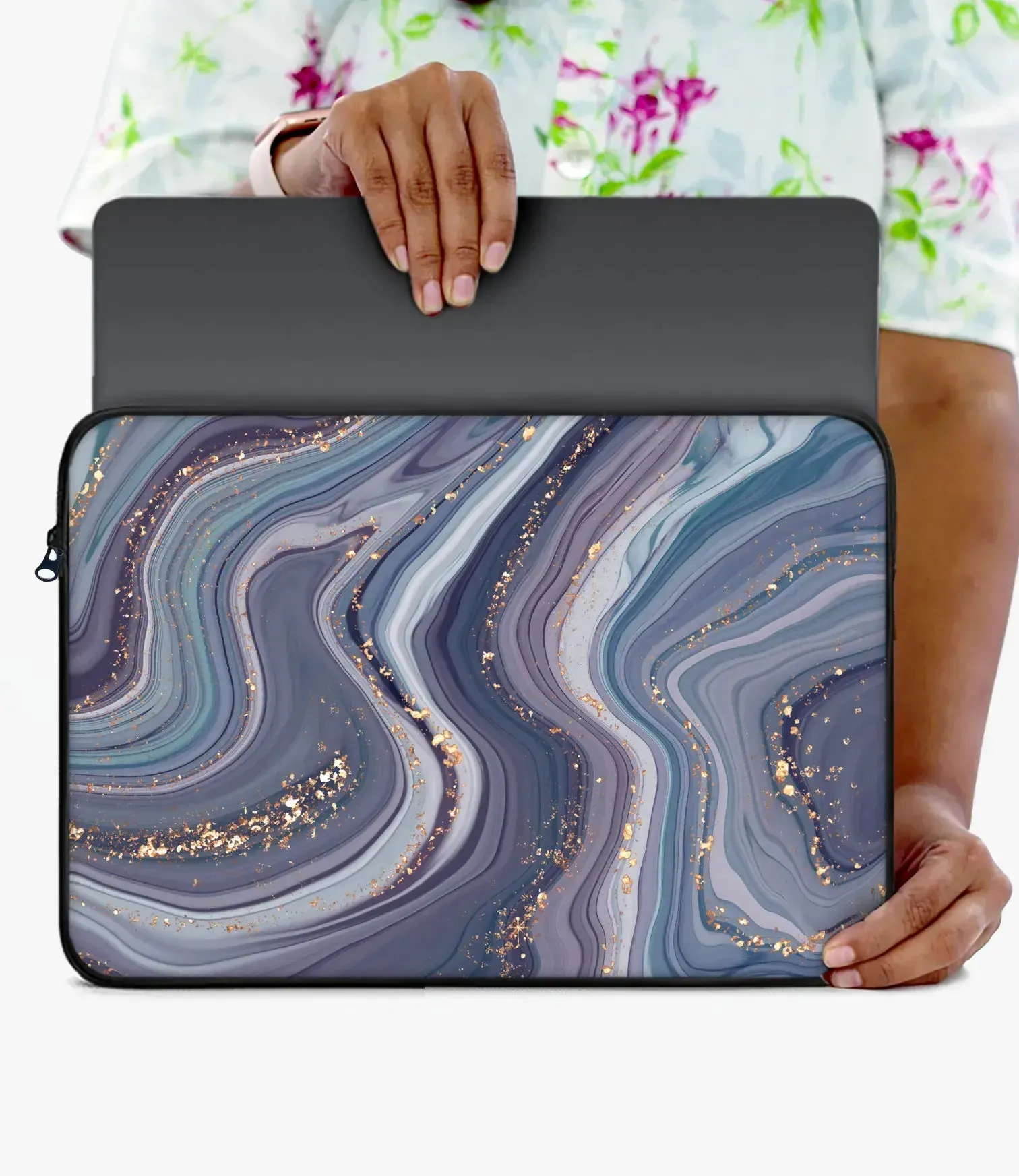 Abstract Liquid Marble Glitter Laptop Sleeve