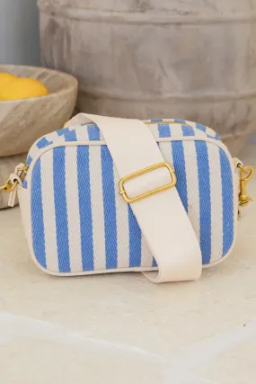 Adorne Isla Stripe Canvas Cross Body Bag Blue