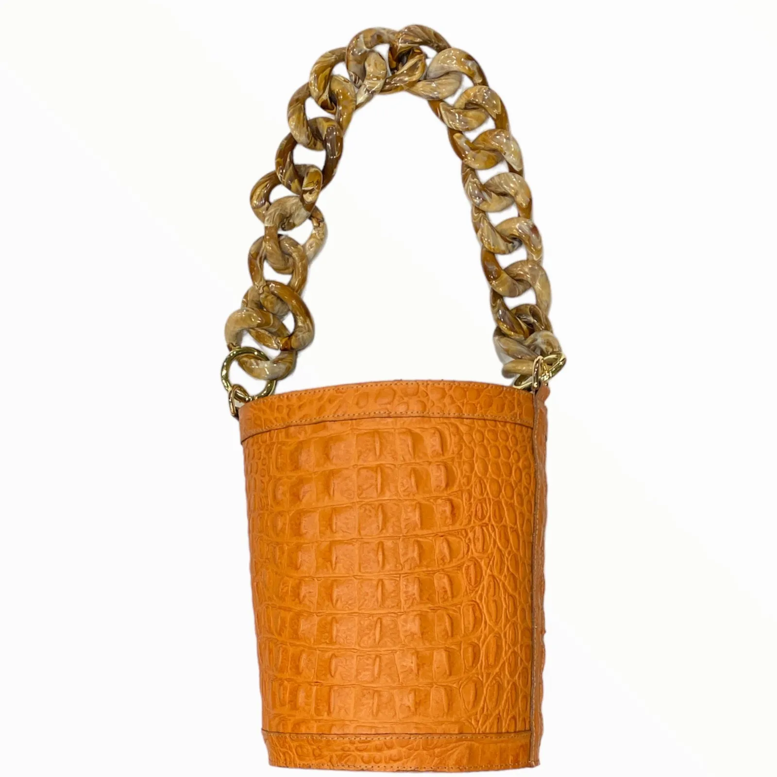 Aperol alligator-print leather bucket bag