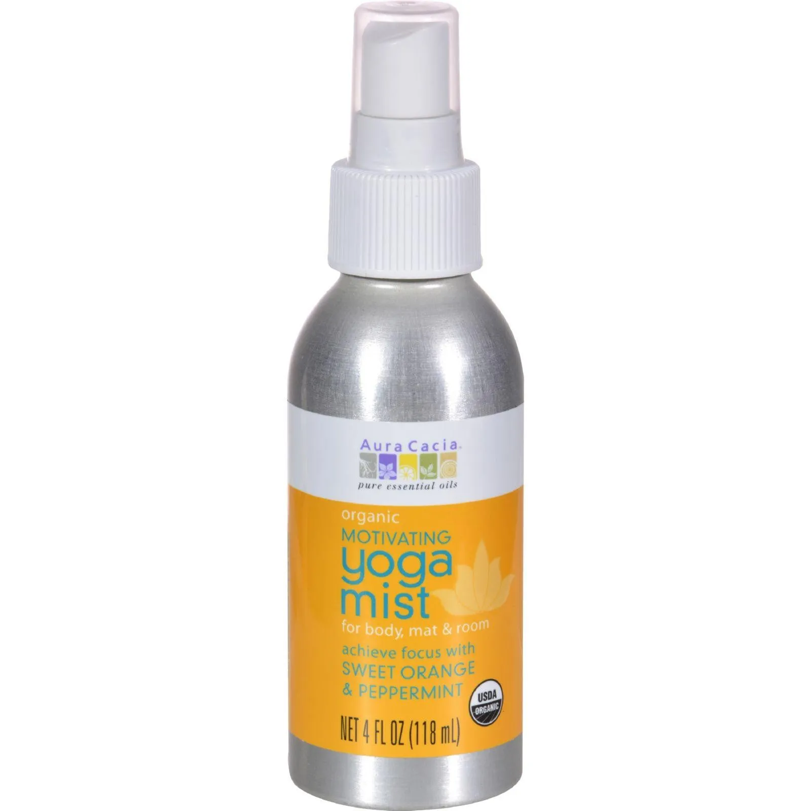 Aura Cacia Organic Yoga Mist - Motivating Sweet Organe And Peppermint - 4 Oz