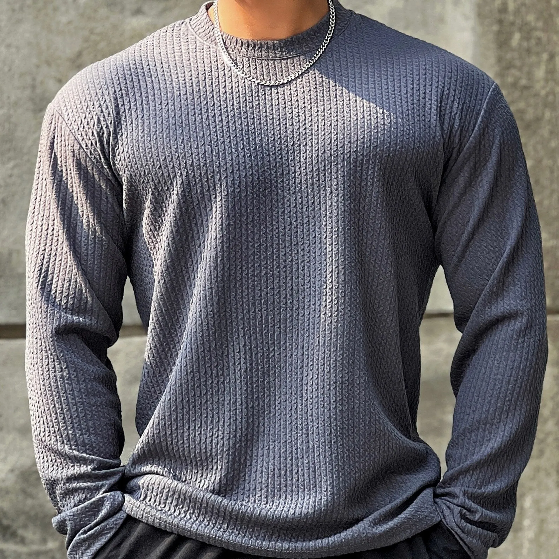 Autumn Winter Casual T-shirt Men Long Sleeves Solid Shirt Gym Fitness Bodybuilding Tees Tops Male Fashion Slim Stripes Clothing