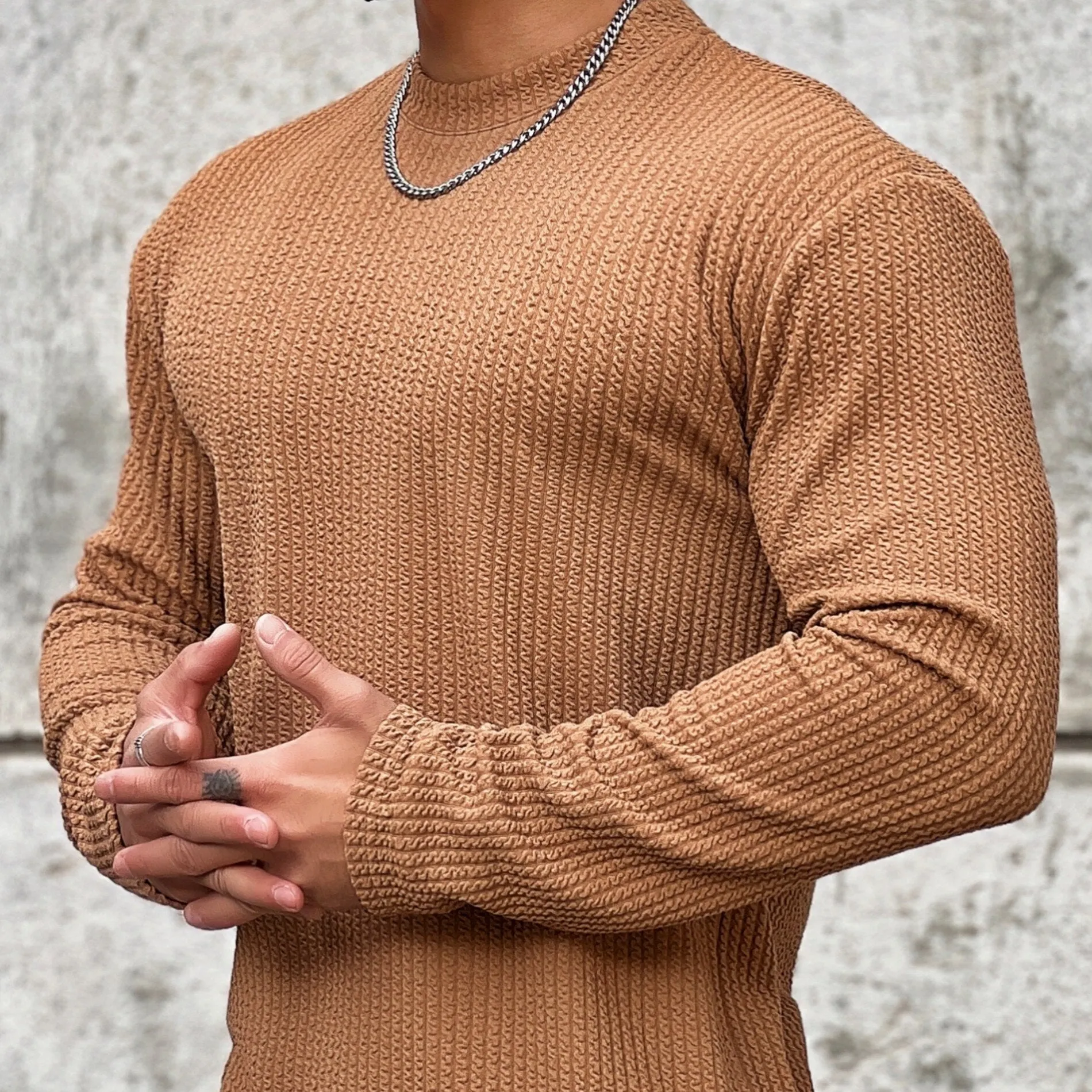 Autumn Winter Casual T-shirt Men Long Sleeves Solid Shirt Gym Fitness Bodybuilding Tees Tops Male Fashion Slim Stripes Clothing