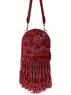 Azmat Maroon Suede Embellished Capsule Bag