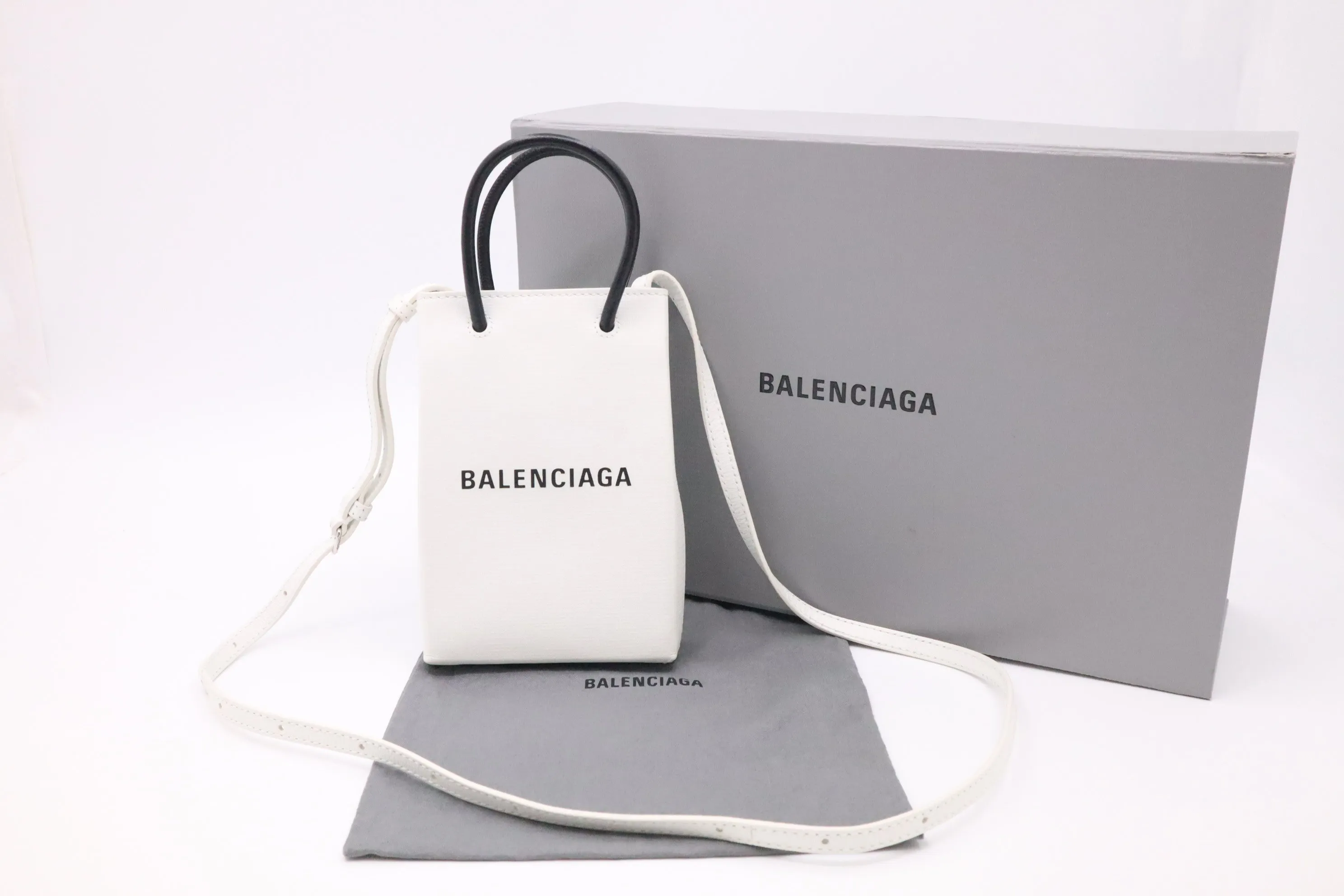 Balenciaga Mini Shopping Bag in White Leather