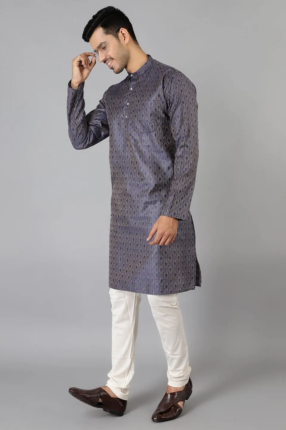 Banarasi Rayon Cotton Navy Blue Kurta Pajama