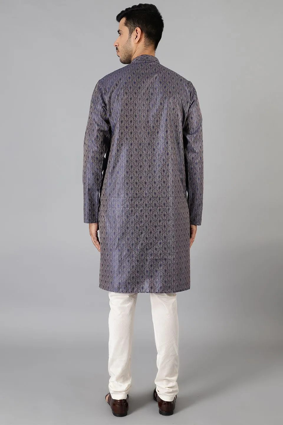 Banarasi Rayon Cotton Navy Blue Kurta Pajama