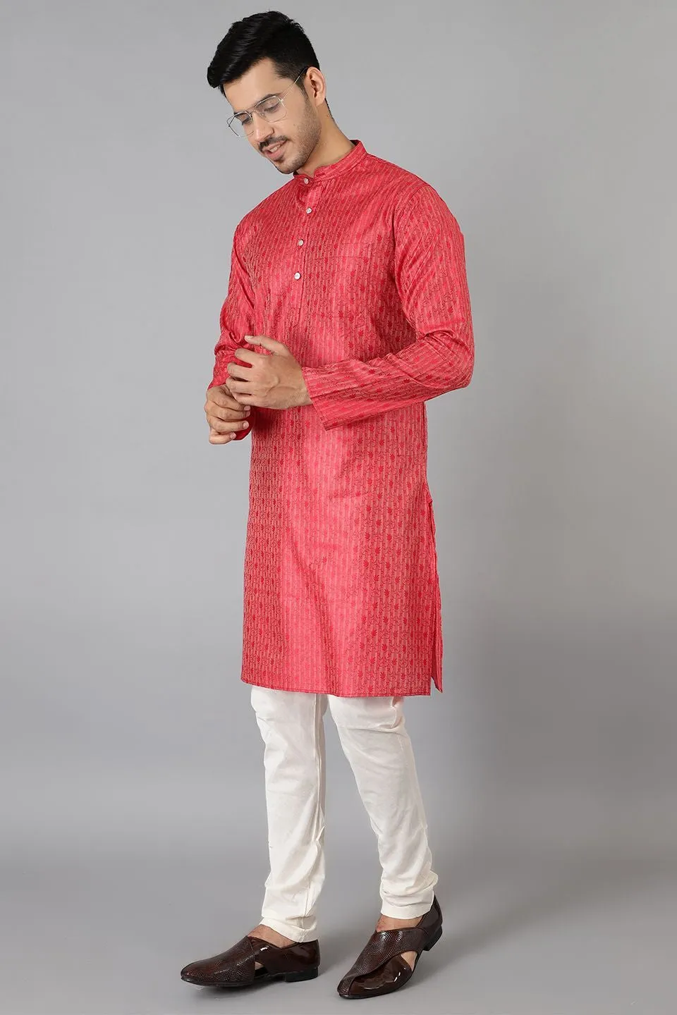 Banarasi Rayon Cotton Red Kurta Pajama