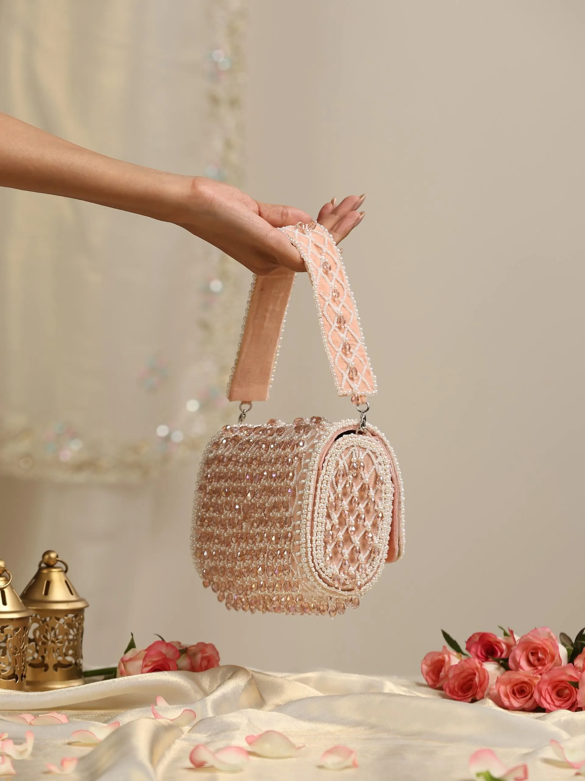 Beaded Cream and Pearl Clutch Bag