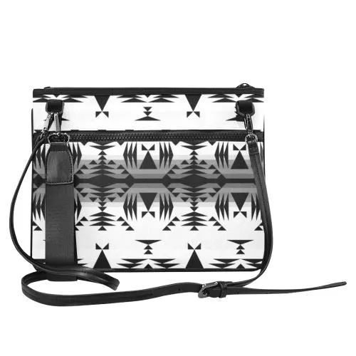 Between the Mountains White and Black Slim Clutch Bag