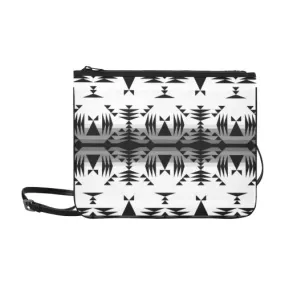 Between the Mountains White and Black Slim Clutch Bag