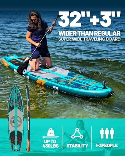 Bigfly 11'6×35" Super Wide Inflatable Stand Up Paddle Board, Ultra Stable Wide SUP for 2 1 People/Family/Big Size, Kayak Seat & Kayak Floating Paddle 4pcs