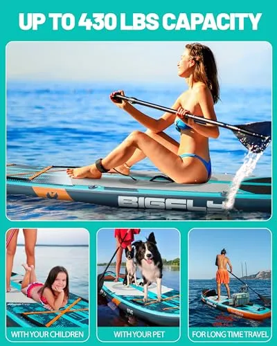 Bigfly 11'6×35" Super Wide Inflatable Stand Up Paddle Board, Ultra Stable Wide SUP for 2 1 People/Family/Big Size, Kayak Seat & Kayak Floating Paddle 4pcs