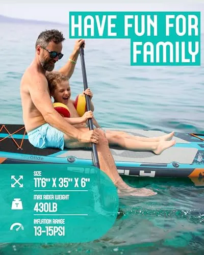 Bigfly 11'6×35" Super Wide Inflatable Stand Up Paddle Board, Ultra Stable Wide SUP for 2 1 People/Family/Big Size, Kayak Seat & Kayak Floating Paddle 4pcs