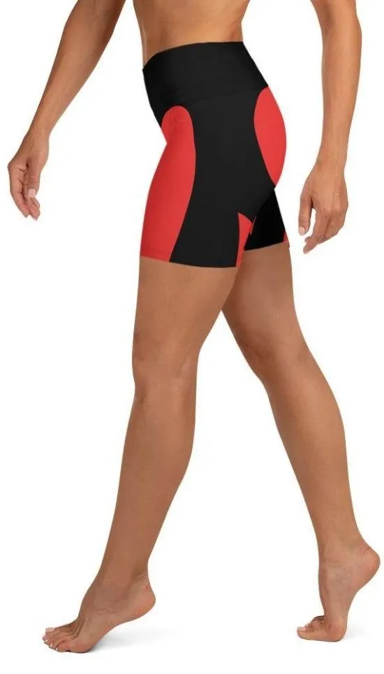 Black & Red Heart Shaped Yoga Shorts