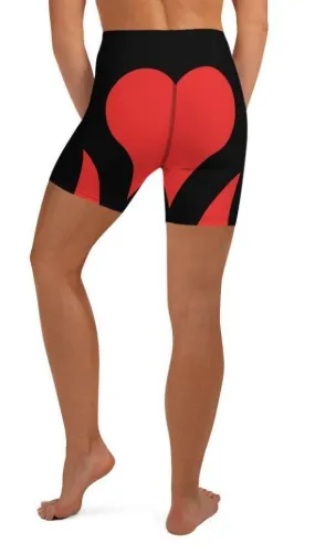 Black & Red Heart Shaped Yoga Shorts