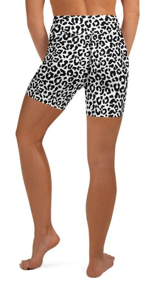 Black & White Leopard Yoga Shorts