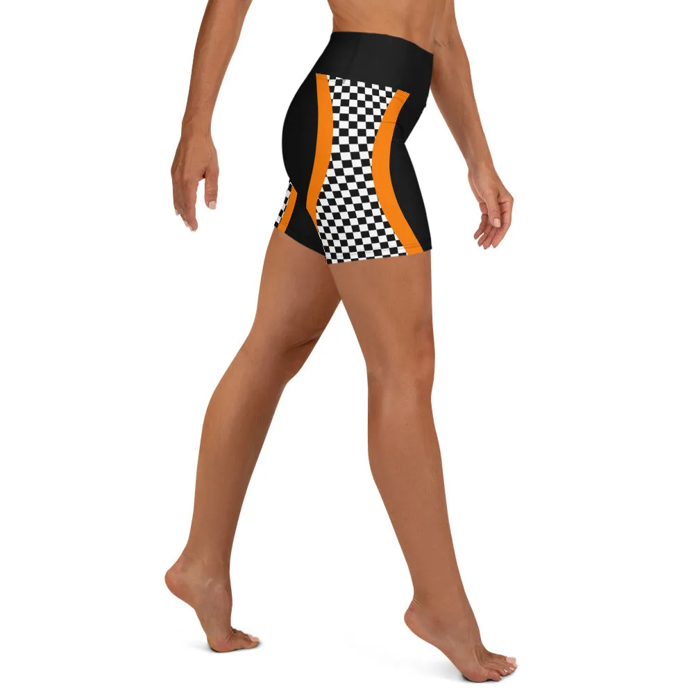 Black and Orange Checkered Yoga Shorts