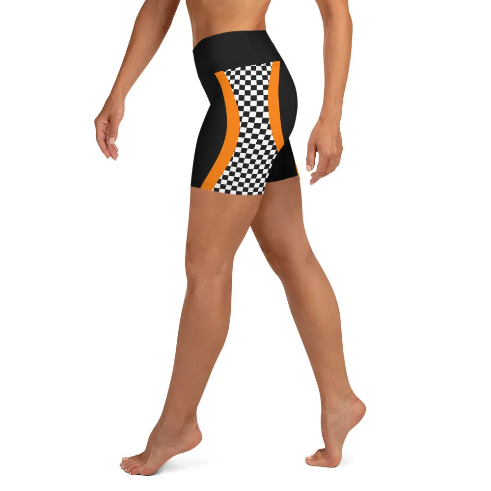 Black and Orange Checkered Yoga Shorts