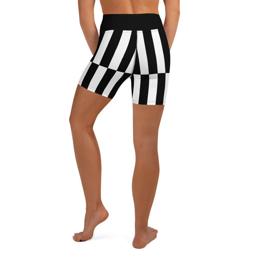 Black and White Optical Illusion Yoga Shorts