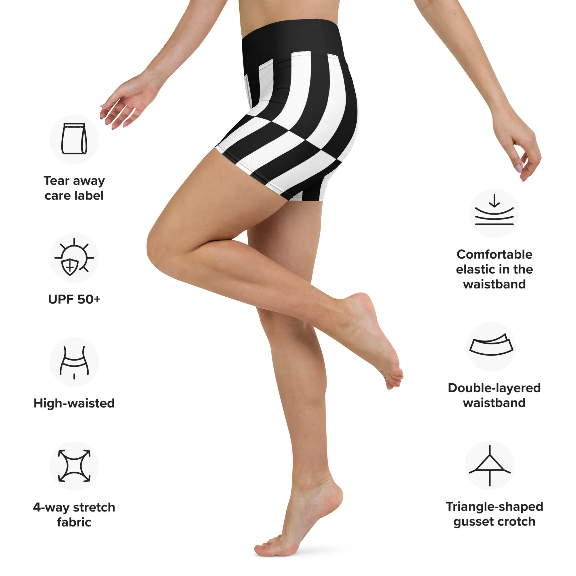 Black and White Optical Illusion Yoga Shorts