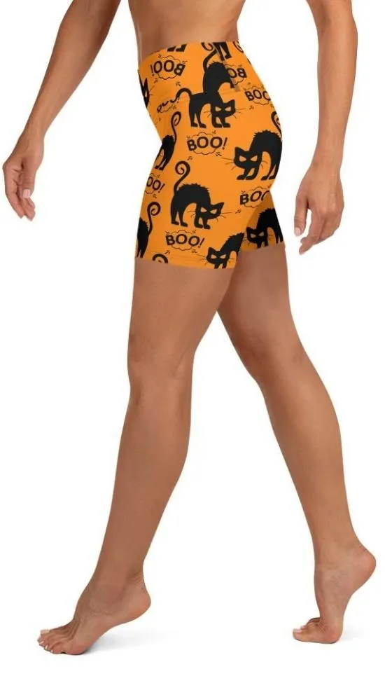 Black Kitty Halloween Yoga Shorts