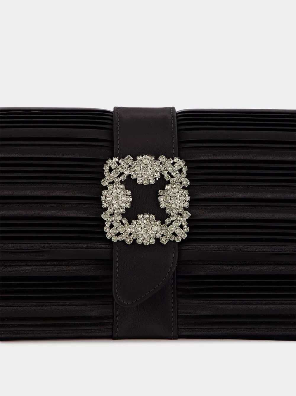 Black Satin Clutch with Crystal Buckle Detail