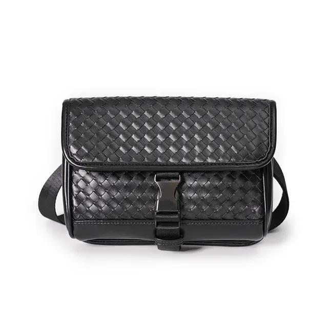 Black Woven PU Leather Crossbody Bag