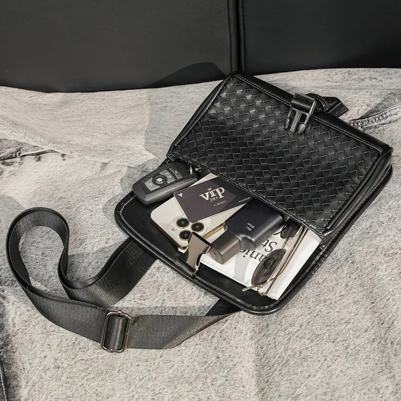 Black Woven PU Leather Crossbody Bag