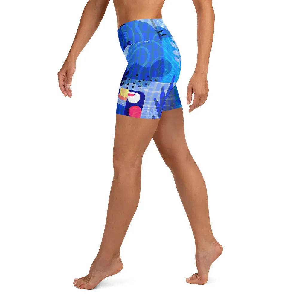 Blue Abstract Yoga Shorts