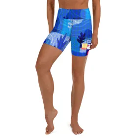 Blue Abstract Yoga Shorts