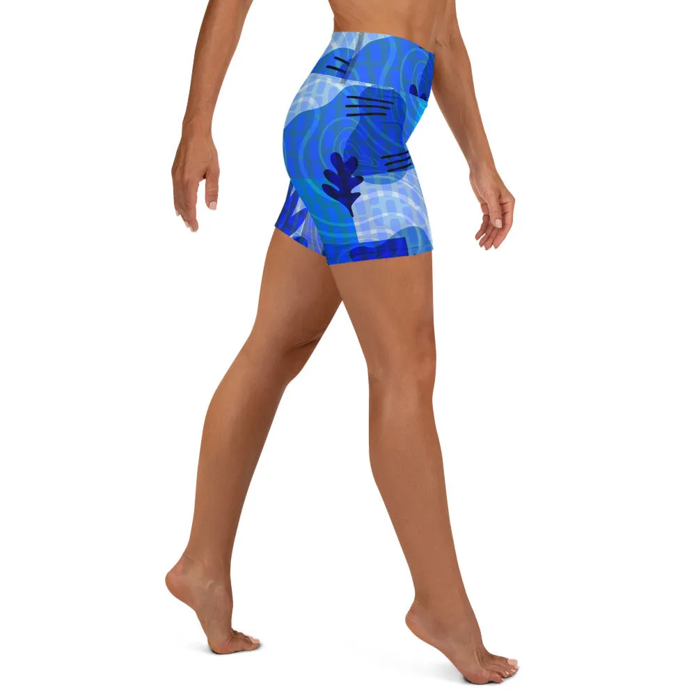 Blue Abstract Yoga Shorts