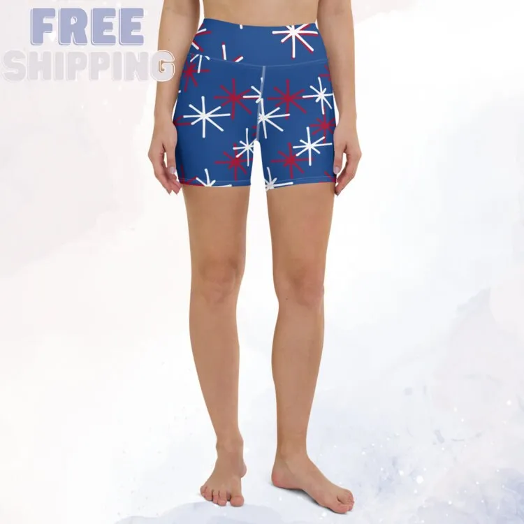 Blue Patriotic High Waist Yoga Shorts