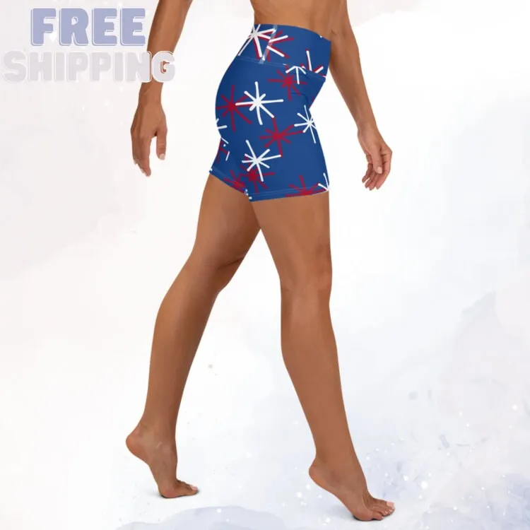 Blue Patriotic High Waist Yoga Shorts