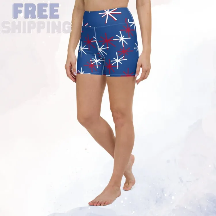 Blue Patriotic High Waist Yoga Shorts