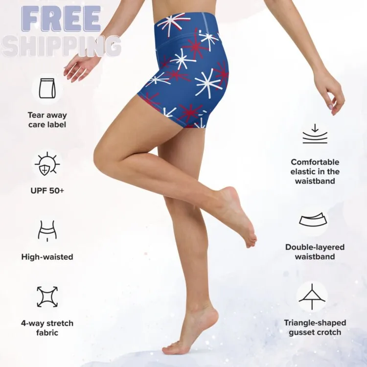 Blue Patriotic High Waist Yoga Shorts