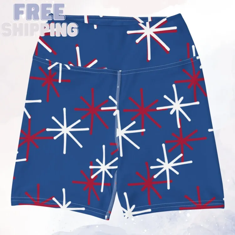 Blue Patriotic High Waist Yoga Shorts