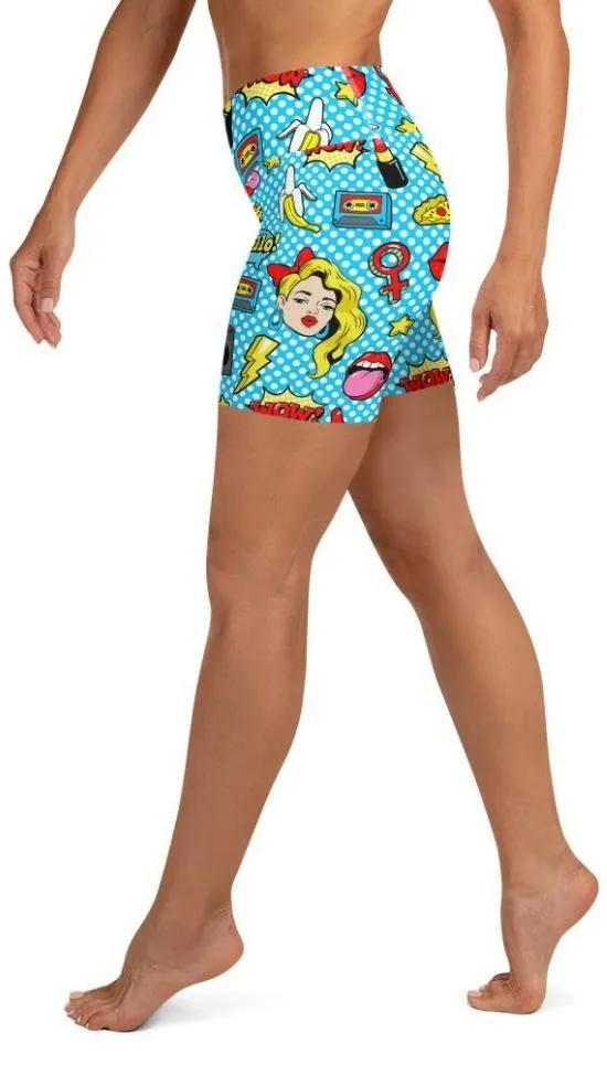 Blue Pop Art Pattern Yoga Shorts