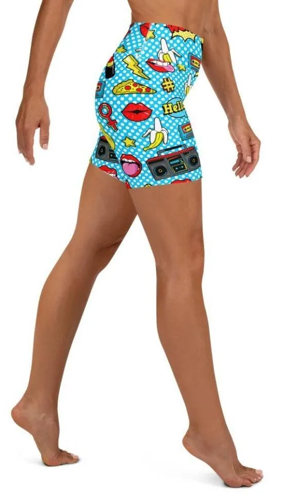 Blue Pop Art Pattern Yoga Shorts