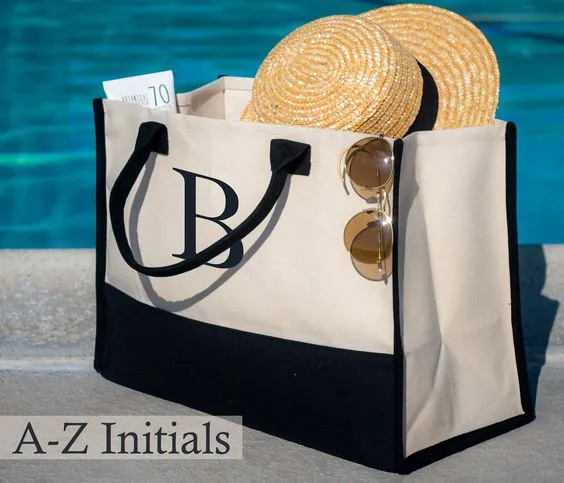 🎁BOGO🎁 Buy One Get One😍Birthday Gifts for Women Initial Canvas Tote Bag Embroidery Monogram Gift Totes Beach Bag with Zipper Pocket