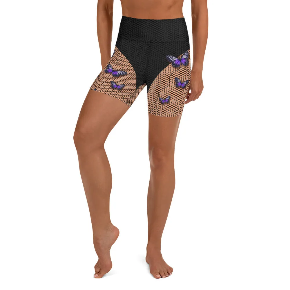 Bold Butterfly Mesh Yoga Shorts