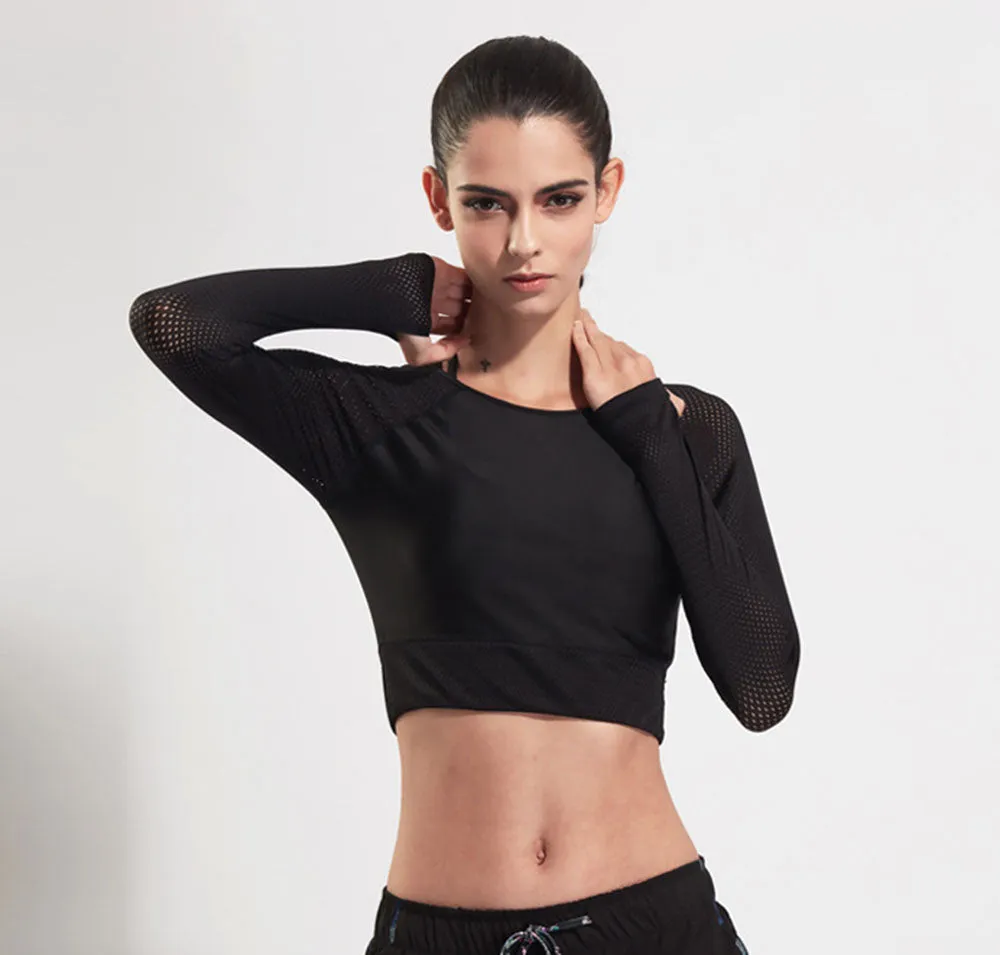 Breathable Yoga Crop Top Long Sleeve Shirt