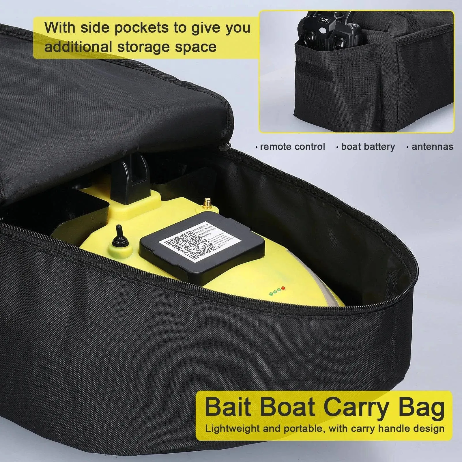 Carry Bag for Fishing Bait Boat Wear Resistant Oxford Fabric Storage Bag Handbag with Side Pouch Zipper Fishing Accessories