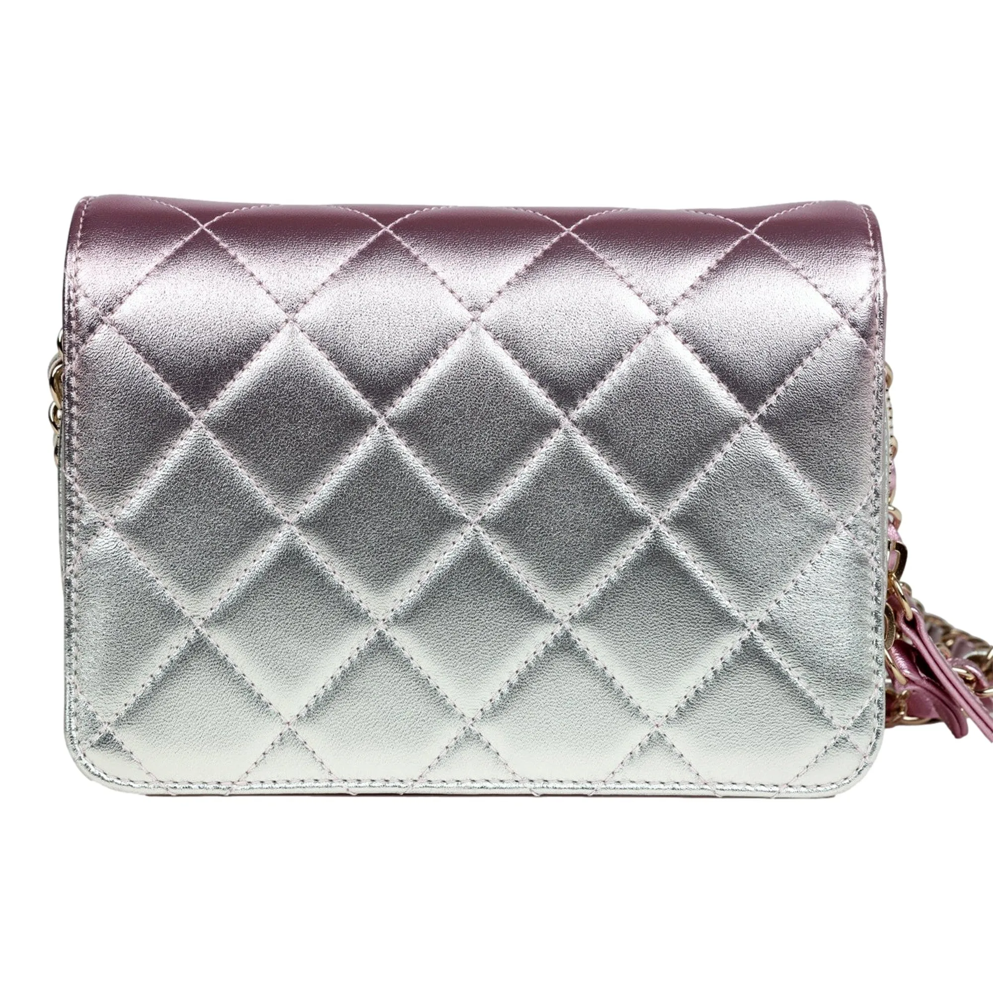 Chanel Mini Flap Bag in Iridescent Pink & Silver Metallic Lambskin